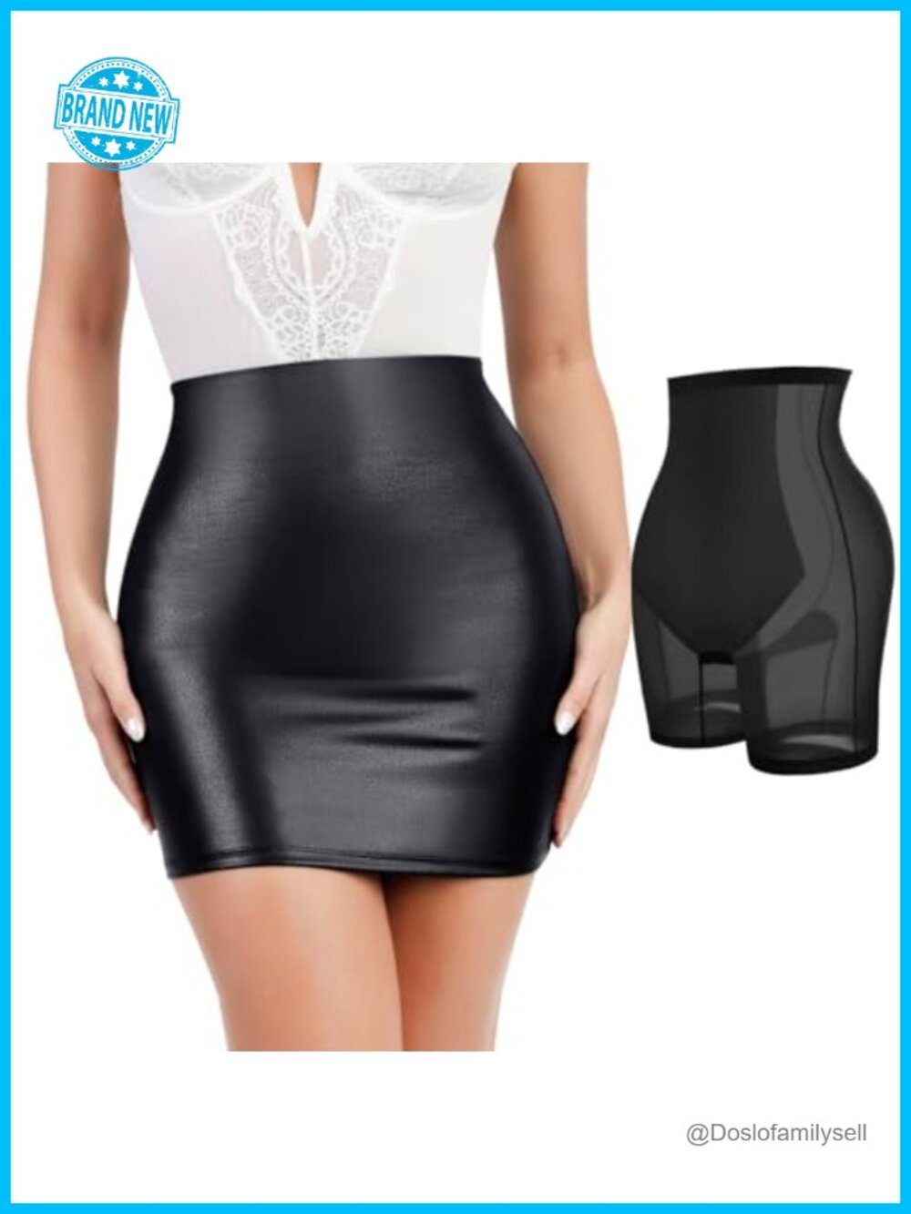 Faux Leather Shapewear Mini Skirt Tummy Control Pencil Skirt